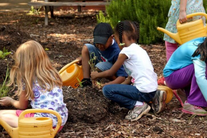 Enfants en train de jardiner