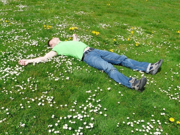 Homme allongé sur de l'herbe